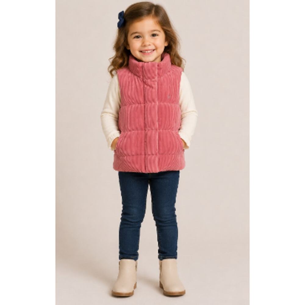 Polo Ralph Lauren Girls Pink Stretch Corduroy Down Vest Size 3/3T